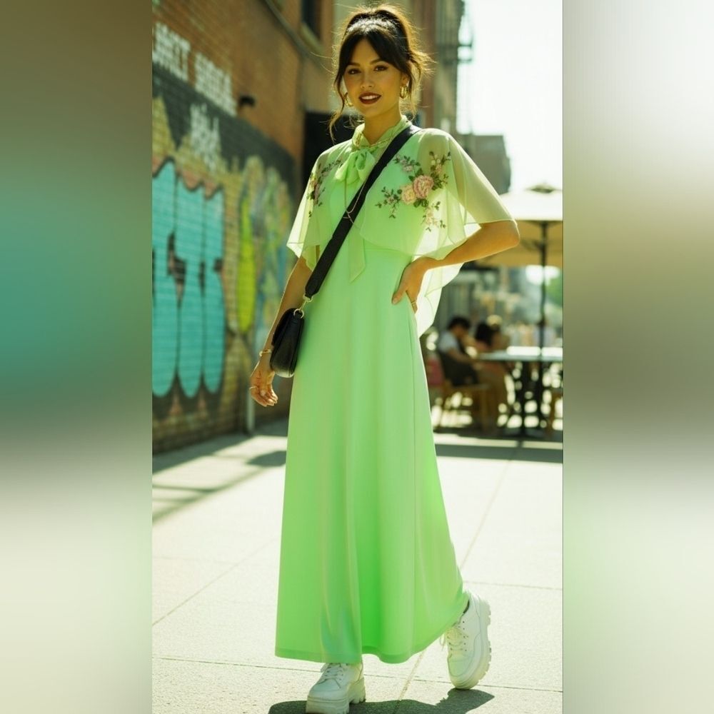 Vintage 1977 Seafoam Green Junior Bridesmaid Gown 🌸